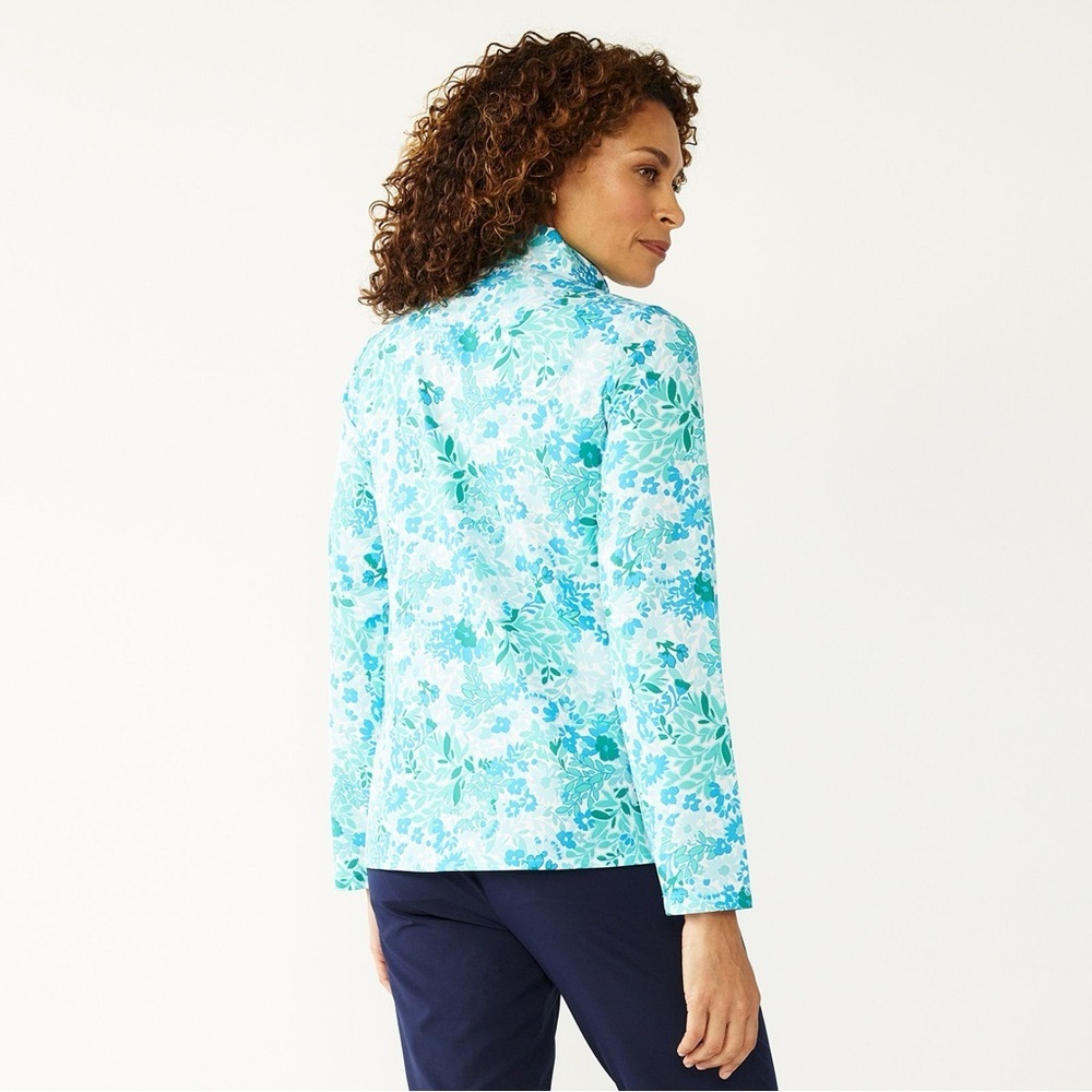 #90 CROFT & BARROW ABSTRACT AQUA BLUE & GREEN FLORAL ZIP JACKET SIZE LARGE NWOT - Picture 7 of 7